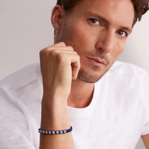 Lagos Anthem Navy Blue Macrame Bracelet Sterling Silver 8" Unisex Adjusts SzM - Picture 2 of 12